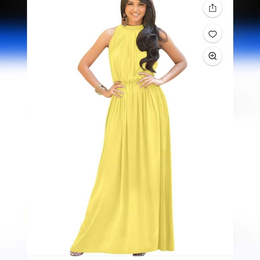 KOH KOH Long Sleeveless Halter Neck Maxi  Dress Gown 4XL Daffodil Yellow